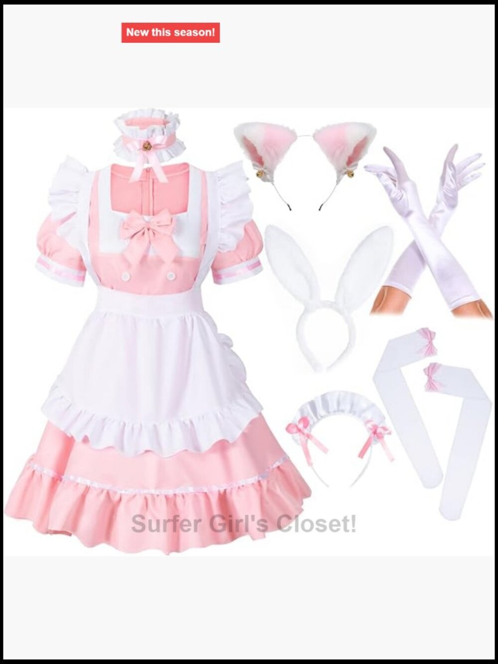 Kawaii Lolita Bunny Maid Cosplay Costume Dress Set with Gloves Socks